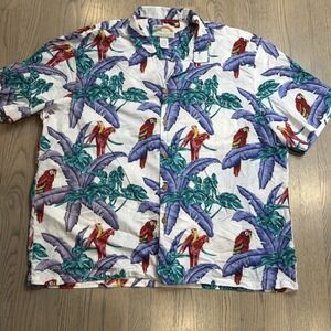 Vtg Paradise Found Mens Jungle Bird Tom Selleck Magnum PI Cotton Shirt 3XL